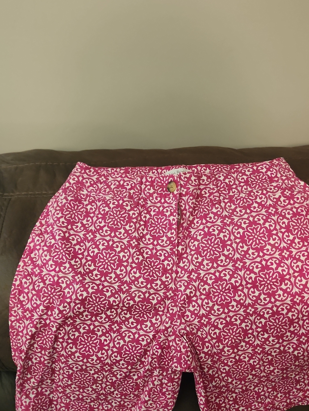 Kim Rogers Pink and White Floral-Scroll Shorts